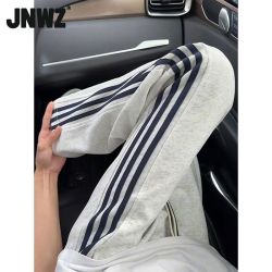 JNWZ 三条杠卫裤男春季潮牌重磅直筒条纹裤子美式休闲运动微喇裤