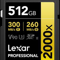 Lexar 512GB 专业 2000x SDXC 存储卡,UHS-II,C10,U3,V90,全高清和 8K 视频,读取速度高达 300MB/s ,适用于 DSLR,影院级摄像机(LSD2000512G-RNN) NU) NU
