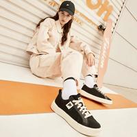 FILA FUSION斐乐潮牌女POP III滑板鞋2024夏新帆布鞋 黑/豆腐白-BS 36