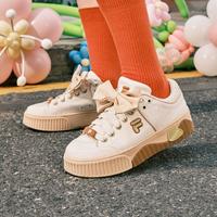 FILA FUSION斐乐潮牌女子板鞋2024运动鞋STACK黑白格休闲时尚 初雪白/米黄色-PA 39