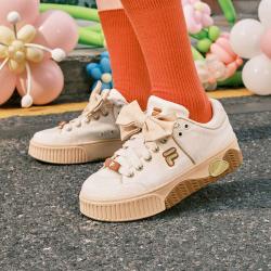 FILA FUSION斐乐潮牌女子板鞋2024运动鞋STACK黑白格休闲时尚 初雪白/米黄色-PA 39