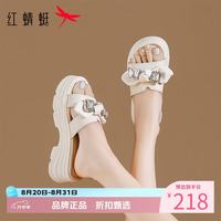红蜻蜓 女士水钻蝴蝶结拖鞋 夏季外穿一字拖厚底凉鞋子百搭休闲半拖凉鞋