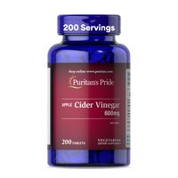Puritan's Pride 苹果醋 600 毫克,素食膳食补充剂,6 个月用量,200 片(包装可能有所不同)