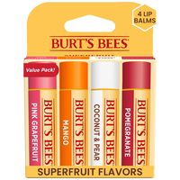 Burt's Bees 天然蜂蜡润唇膏4支装 粉红柚子芒果椰子梨石榴味 滋润保湿护唇膏 无色素天然成分 便携护唇套装 4.25g*4