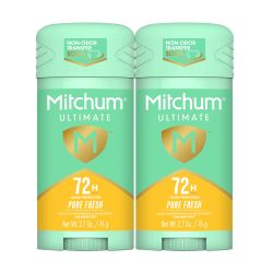Mitchum 终极 72H 气味保护女士止汗香体膏 2 件装,隐形固体,纯净清新,2.7 盎司