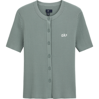 Gap 盖璞 刺绣logo坑条肌理纽扣常规针织衫短袖