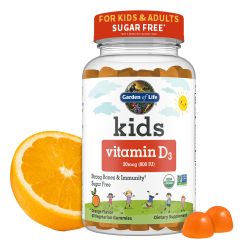 Garden of Life 儿童有机维生素 D3 软糖,含 800 IU(每日价值100%),强健骨骼、牙齿、大脑和免疫力 - 非转基因,不含麸质,素食,无糖,橙味,60 份