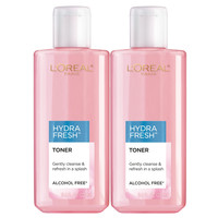 L'Oreal Paris 巴黎欧莱雅 护肤 HydraFresh 爽肤水,不含酒精的爽肤水,含维生素原B5,打造更光滑、更明亮的肤色,2 支装 251ml*2
