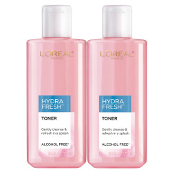 L'Oreal Paris 巴黎欧莱雅 护肤 HydraFresh 爽肤水,不含酒精的爽肤水,含维生素原B5,打造更光滑、更明亮的肤色,2 支装 251ml*2