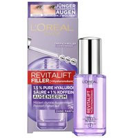 L'Oreal Paris 巴黎欧莱雅 含有 1.5% 透明质酸和 1% 咖啡因的眼部精华液,用于眼周围容光焕发,带有冷却球涂抹器,Revitalift Filler 眼部精华液,1 x 20 毫升