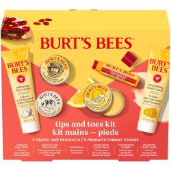 Burt's Bees 护手霜护脚霜润唇膏礼盒套装 6件装旅行装 杏仁牛奶蜂蜜葡萄籽椰子石榴 保湿滋润干燥肌肤 指甲边缘护理 天然成分无硫酸盐,足霜21.2g+护手霜7.08g+护手膏8.5g+角质层护理霜8.5g+保湿唇膏4.25g+滋养护手霜21.2g