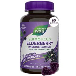 Nature's Way 接骨木莓免疫软糖,儿童和成人每日免疫支持*,含维生素C、维生素D3、锌、麸质、素食,60粒软糖(包装可能有所不同)