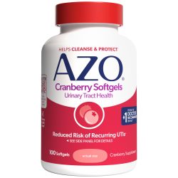 AZO 蔓越莓补充剂,采用浓缩全果蔓越莓粉制成,有助于清洁和保护尿路*,无糖蔓越莓丸,非转基因,100 粒软胶囊