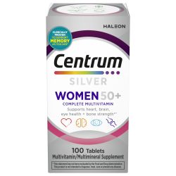 Centrum 善存 Silver 女士复合维生素50岁以上,多种维生素/多种矿物质补充剂,含维生素D3、B族维生素、非转基因成分,支持老年人的记忆和认知 - 100克拉