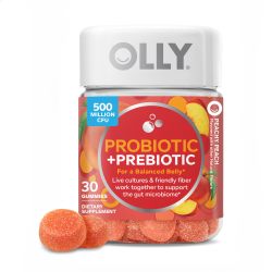 OLLY 益生菌 + 益生元软糖,消化支持和肠道健康,5 亿菌落单位,纤维,男女成人咀嚼补充剂,桃子,30 天供应量-30 粒