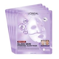 L'Oréal Paris 巴黎欧莱雅 玻璃皮肤水凝胶面膜盒,适用于衬垫和光泽肌肤,保湿平滑,含透明质酸,复颜填料,超值套装, 25g*4片