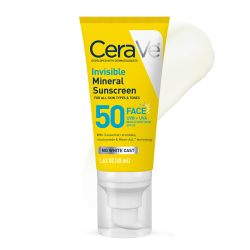 CeraVe 隐形矿物防晒霜 SPF 50,敏感肌肤防晒,含氧化锌和二氧化钛,维生素 E + 烟酰胺+神经酰胺,无油,旅行装 48ml