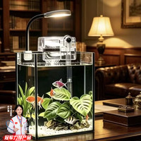 MMFLF迷你超白黑背水景缸高清透光小型桌面生态造景鱼缸超白玻璃鱼缸 夹灯+壁挂泵 超白黑背15*15*20厚4MM