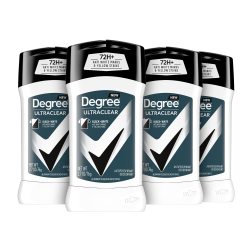 Degree Men UltraClear 男士止汗除臭膏（黑白衣物适用，4支装），采用 MotionSense 技术，提供72小时止汗与防异味保护，每支2.7盎司 包装可能不同