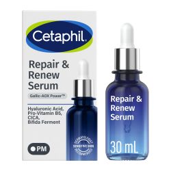 CETAPHIL 修复与更新夜间精华液,适用于受损敏感肌肤,含栀子酸和维生素 E,PM 面部精华,夜间修复皮肤屏障,皮肤科医生推荐,滴瓶-30ml