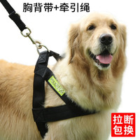 小不点 狗链狗狗绳子牵引绳大型犬反光宠物牵引绳金毛边牧中大型犬胸背带 黑色套装