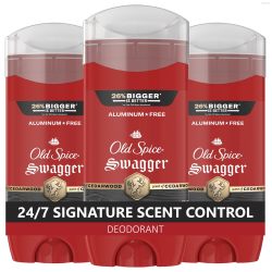 Old Spice 男士无铝除臭剂,24/7 全天候气味保护,24/7 持久清新,红色系列,雪松木香味,3.2 盎司(约 107.7 克)(3 件装)