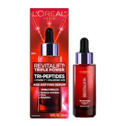L'Oreal Paris 巴黎欧莱雅 抗衰老面部精华 三重功效紧致提亮减皱纹 三肽透明质酸维生素C 快速吸收保湿精华液 30ml