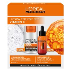 L'Oréal 欧莱雅 Men Expert 男士护理套装 对抗疲倦皮肤 礼品套装 含精华和面霜 24 小时抗疲劳 男士礼物 含维生素 C Hydra Energy 1 × 30 毫升 1 × 50 毫升