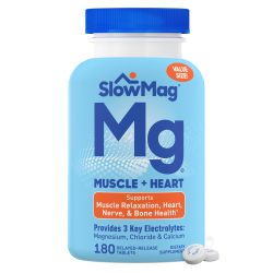 SlowMag 肌肉 + 心脏氯化镁含钙补充剂,支持肌肉放松、偶尔肌肉抽筋和心脏健康,高吸收率,180粒