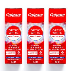 高露洁 Optic White Pro 系列高冲击白色,3 件装,牙齿美白牙膏含 5% 过氧化氢和 ActivShine,薄荷味,3 盎司