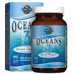 Garden of Life 超纯 EPA/DHA Omega 3 鱼油 - Oceans 3 Beyond Omega 3 补充剂,含抗氧化剂,60 粒软胶囊