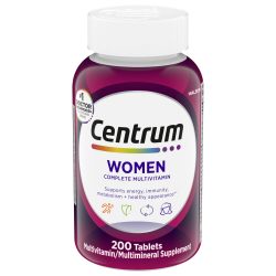 Centrum 善存 女士复合维生素片 多种维生素/多种矿物质补充剂 含铁、维生素 D3、B 族维生素和抗氧化剂维生素 C 和 E,不含麸质,非转基因成分 - 200 粒