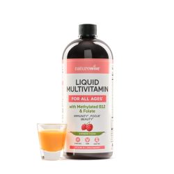 naturewise 液体复合维生素 全年龄段适用 无糖纯素配方 覆盆子味 甲基化B12叶酸 免疫健康能量支持 887ml
