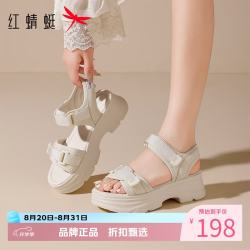 红蜻蜓 女鞋厚底增高沙滩凉鞋 夏季魔术贴凉鞋百搭优雅女士运动休闲凉鞋