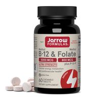 Jarrow Formulas 超强甲基 B-12 5000 mcg & 甲基叶酸 800 mcg + P-5-P,用于细胞能量代谢和心血管支持的膳食补充剂,60 片咀嚼片,60 天供应量