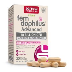 Jarrow Formulas Fem-Dophilus 高级益生菌 100 亿菌落单位含 6 种科学支持的菌株,、尿路和消化支持膳食补充剂,30 粒素食胶囊,30 天供应量