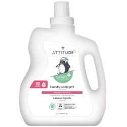 ATTITUDE 婴儿洗衣液,EWG 认证,植物和矿物质配方,HE 兼容,素食和无刺激性家居用品,无香味,80 次(浓缩),67.6 液体盎司