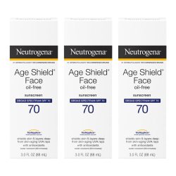 Neutrogena 露得清 Age Shield 抗氧化面部乳液防晒霜，具有广谱 SPF 70，无油和非粉刺保湿防晒霜，可防止衰老迹象，3 液体盎司（3 件装）88ml | 88*3 ml | 264 ml