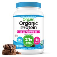 Orgain 有机素食蛋白 + 50 种超级食物粉,奶油巧克力软糖 - 21 克植物蛋白质,9 克益生元纤维,不含乳糖,不含麸质,不添加糖,2 磅(包装可能有所不同)