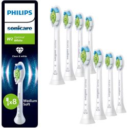 Philips 飞利浦 Sonicare W2 Optimal 白色原装替换刷头,白色,8 件装,HX6068/87