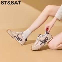 星期六 ST&SAT 德训鞋女款2025四季款女单鞋阿甘鞋平底轻便舒适休闲鞋 36 杏色