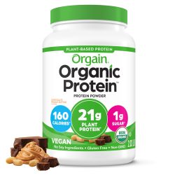 Orgain 有机素食蛋白粉,巧克力花生酱 - 21 克植物蛋白质,6 克益生元纤维,低净碳水化合物,不含乳糖成分,非转基因,用于奶昔和冰沙,0.9 kg