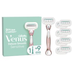 Gillette 吉列 Venus Deluxe Smooth Sensitive 女士剃须刀 + 9 个剃须刀片 5 倍刀片 女士礼物