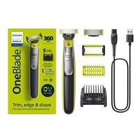 飞利浦 Norelco for Face + Body、电动胡须修剪器、剃须刀和美容器、5 合 1 可调节梳子、1 x 身体套装、型号 QP2834/70、黑色/柠檬绿
