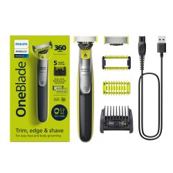 飞利浦 Norelco for Face + Body、电动胡须修剪器、剃须刀和美容器、5 合 1 可调节梳子、1 x 身体套装、型号 QP2834/70、黑色/柠檬绿