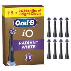 Oral-B 欧乐B iO Radiant White 原装替换牙刷头 适用于 Oral-B 欧乐B iO 电动牙刷,牙齿美白,黑色,8支装