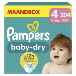 Pampers 帮宝适 尿布 尺寸 4(9-14 千克) 婴儿干燥 Maxi,MONATSBOX,长达12小时*防漏保护 204件