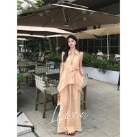 LIIXU Liixu 夏季韩系慵懒风套装无袖上衣垂感阔腿裤宽松度假穿搭