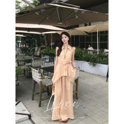 LIIXU Liixu 夏季韩系慵懒风套装无袖上衣垂感阔腿裤宽松度假穿搭