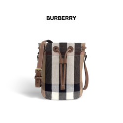BURBERRY 巴宝莉女士棕色棉质牛皮革水桶斜挎包80840451